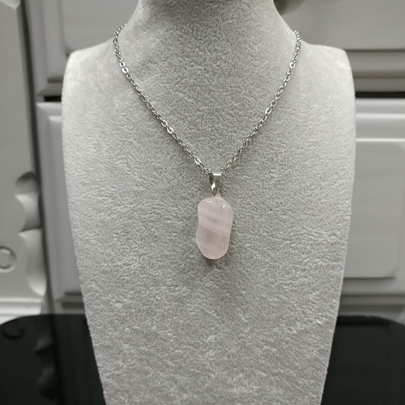 Rose Quartz Necklace Natural Gemstone Crystal Pendant Stainless-Steel Chain 20" - Picture 8 of 16
